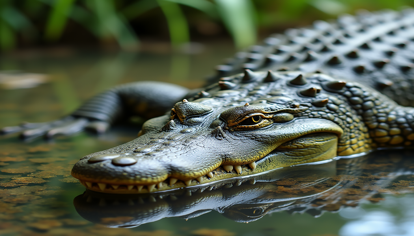what is saltwater crocodile mutualism or commensalism or parasitism, A lush coastal wetland scene depicting a saltwater crocodile basking on a riverbank, surrounded by various species of fish swimming in the water, birds perched on its back, and small mammals drinking nearby. Include vibrant mangroves and clear blue skies to highlight the ecosystem's diversity and interactions.