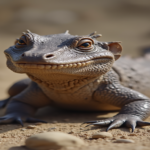Prehistoric Diplocaulus amphibian with a distinctive boomerang-shaped head, set in a lush ancient landscape filled with ferns and water, realistic texture and colors, showcasing its unique features and natural habitat.
