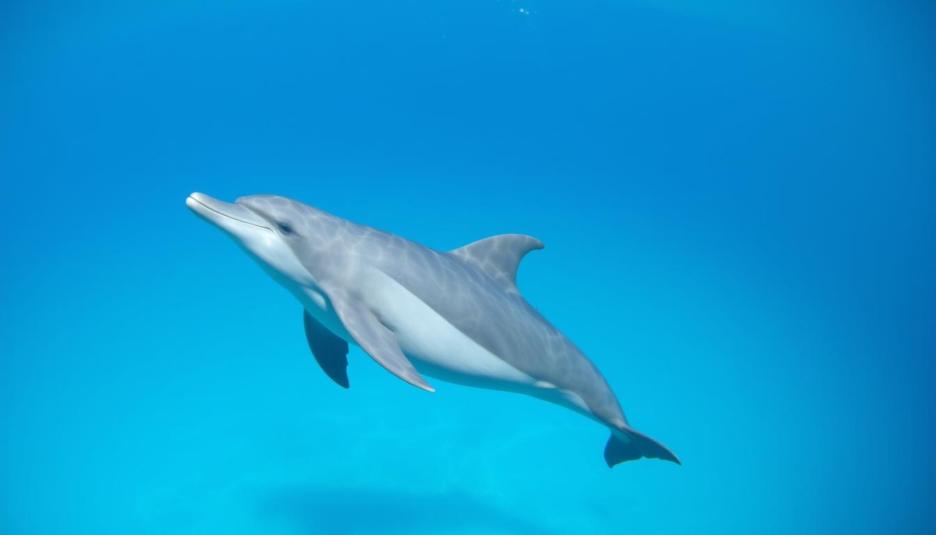 How Long Can Dolphins Hold Their Breath, A dolphin swimming gracefully underwater, showcasing its ability to hold its breath for an extended period, its sleek body and fins propelling it through the water.